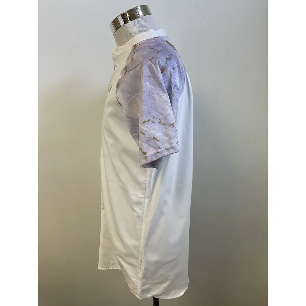 SikSilk Shirt Mens Large Button Up Tie Dye White Sik Silk Short Sleeve N37